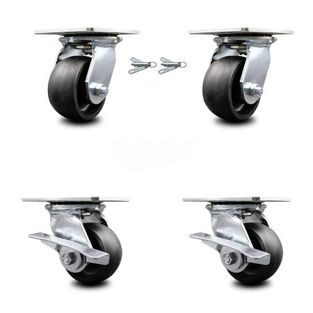 Service Caster 4 Inch Glass Filled Nylon Swivel Caster Swivel Locks 2 Brakes SCC, 2PK SCC-35S420-GFNB-BSL-2-SLB-2